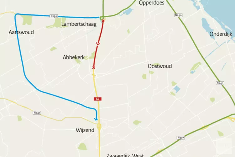Groot onderhoud A7: nachtafsluitingen tussen Medemblik en Wognum 29 april tot 2 mei
