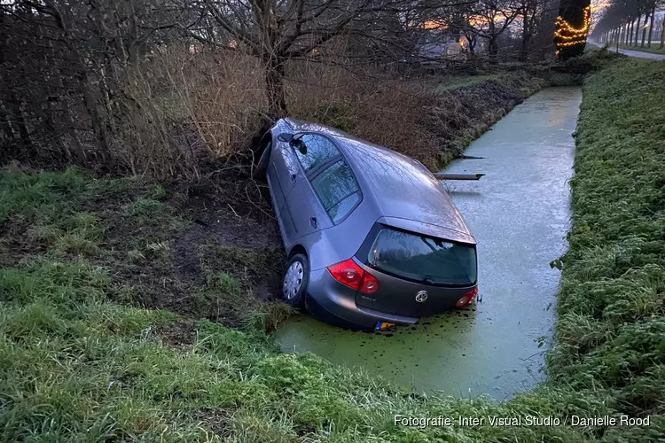 Automobilist wijkt uit voor gans en eindigt in sloot in Wervershoof