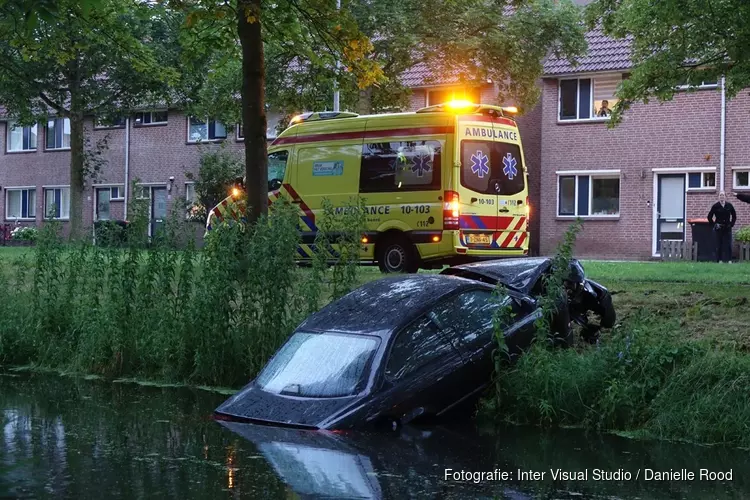 Auto ramt boom en eindigt in sloot