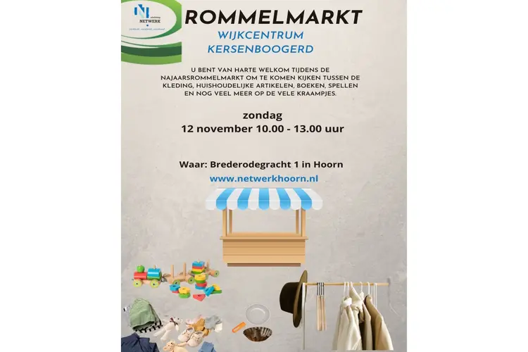 Rommelmarkt zondag 12 november in wijkcentrum Kersenboogerd