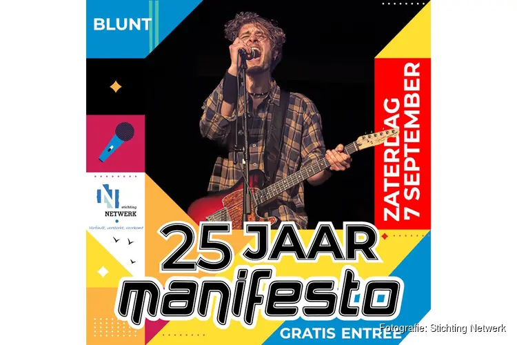 Zaterdag 7 september gratis festival 25-jarig bestaan Manifesto Hoorn